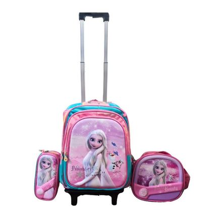 Mochila para Niñas Colegio con Ruedas Diseño Elsa de Frozen Cartuchera y Lonchera Mochila para Niñas Colegio con Ruedas Diseño Elsa de Frozen Cartuchera y Lonchera