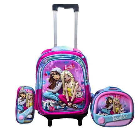 Mochila para Niñas Barbie Amigas con Ruedas Escolar Infantil Cartuchera y Lonchera Maleta