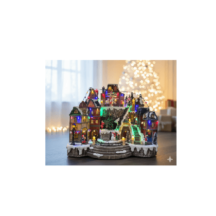 Villa Pueblo Navideño Árbol Tren y Carrusel Giratorio Musical Luz Led Villa Pueblo Navideño Árbol Tren y Carrusel Giratorio Musical Luz Led