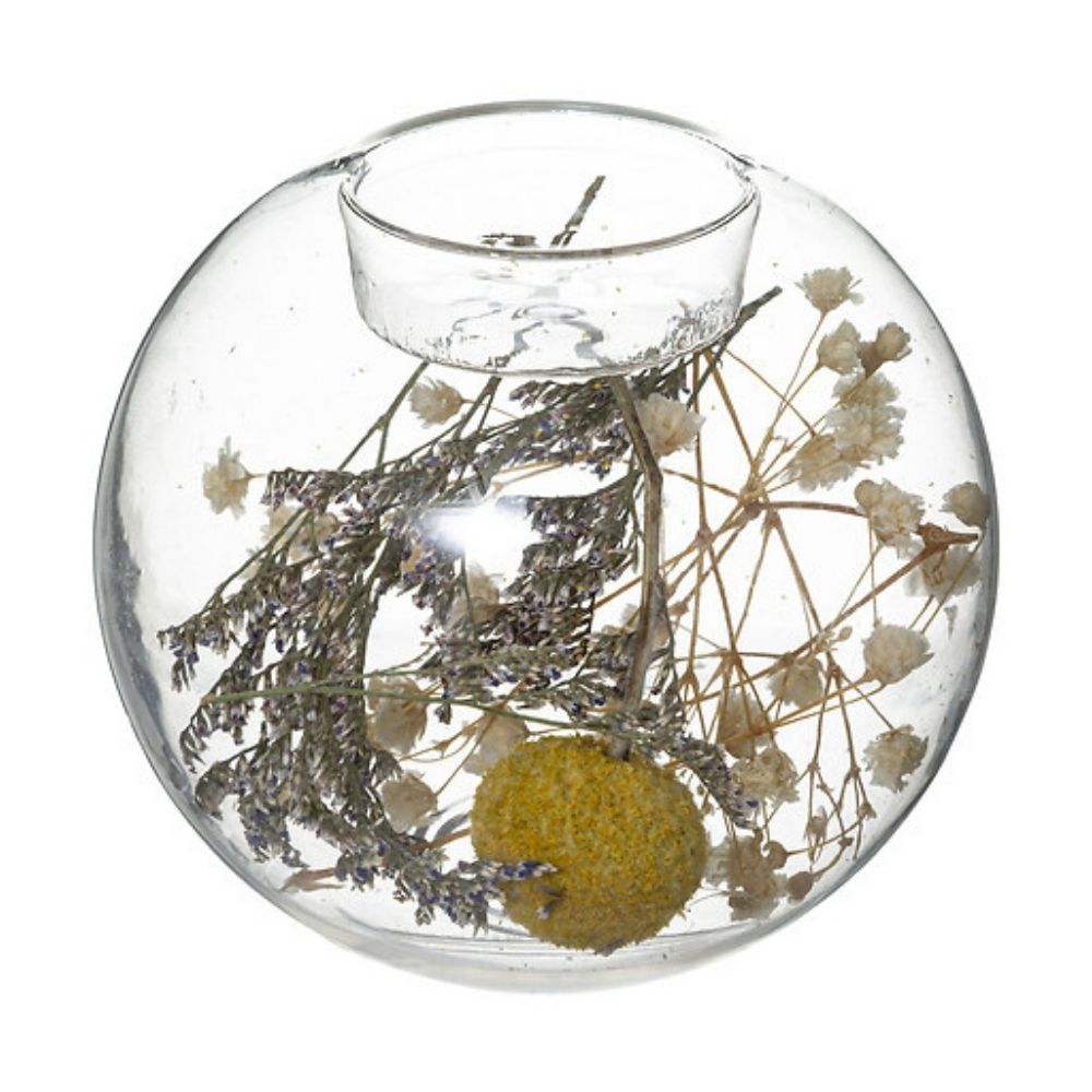 Portavelas con flores secas Folk Cristal Atmosphera