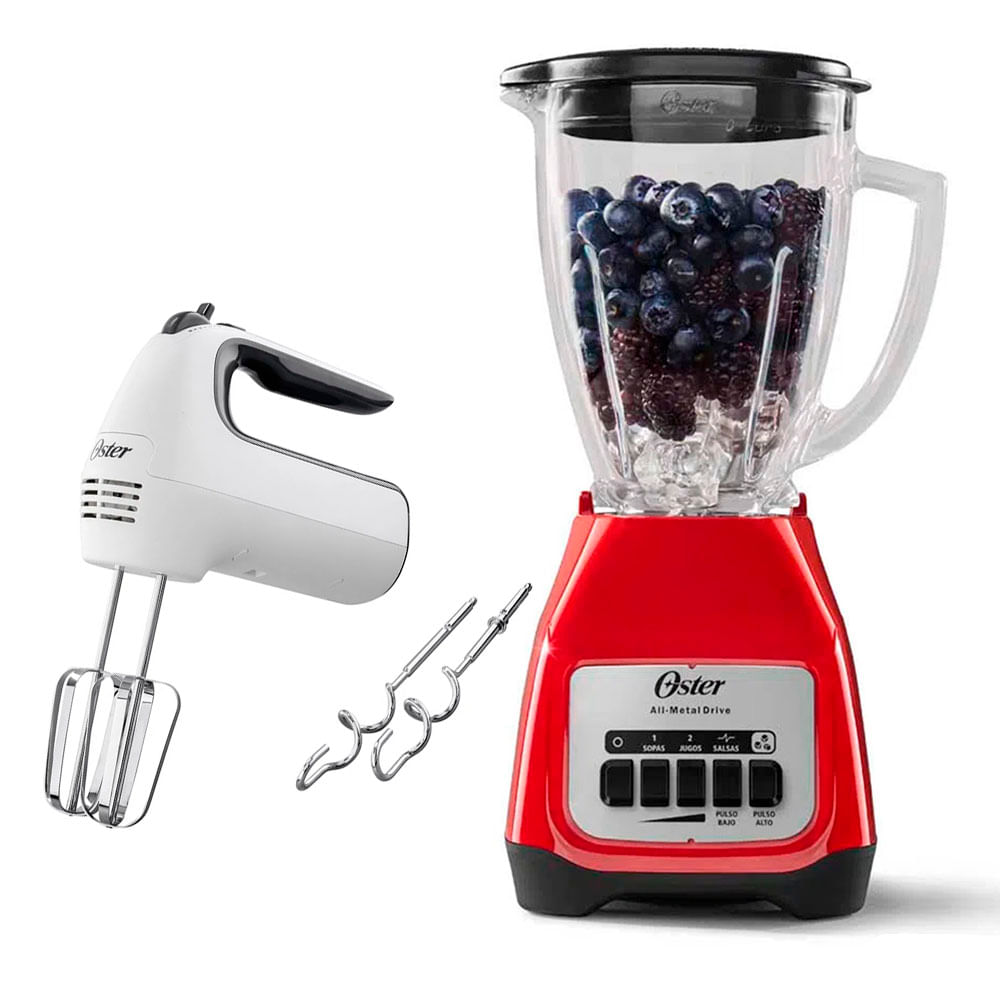 Combo Licuadora Oster BLSTKAGRPB y Batidora de Mano FPSTHM3532