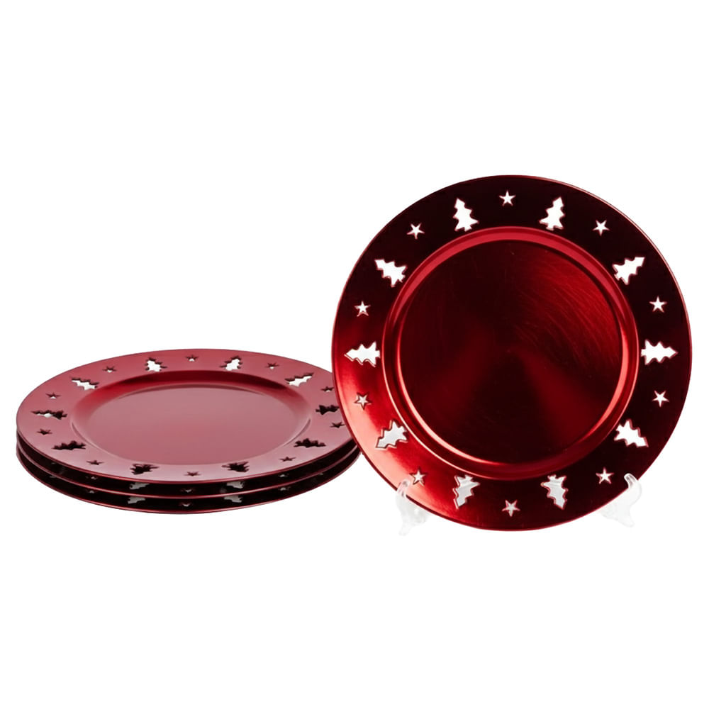 Plato de Sitio 4 Pzas Navidad Árbol Rojo 33 cm - 13”