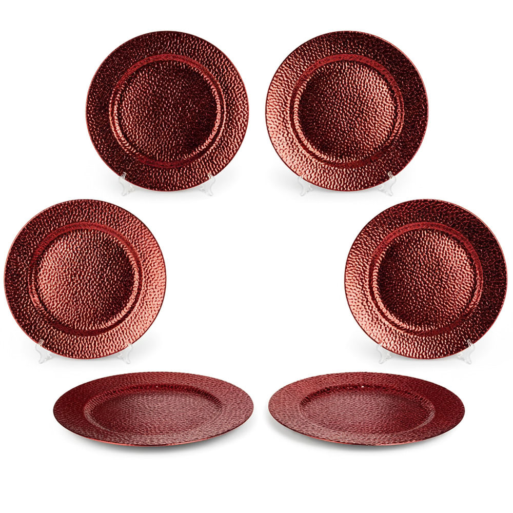Plato de Sitio 6 Pzas Navidad Brillos Rojo 33 cm - 13”