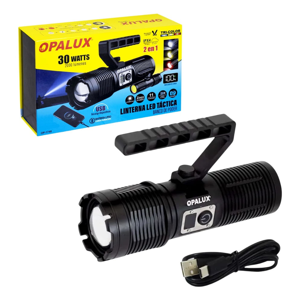 Linterna Tactica 2 En 1 Power Bank 30W 2000Lm OP-1748 Linterna Tactica 2 En 1 Power Bank 30W 2000Lm OP-1748