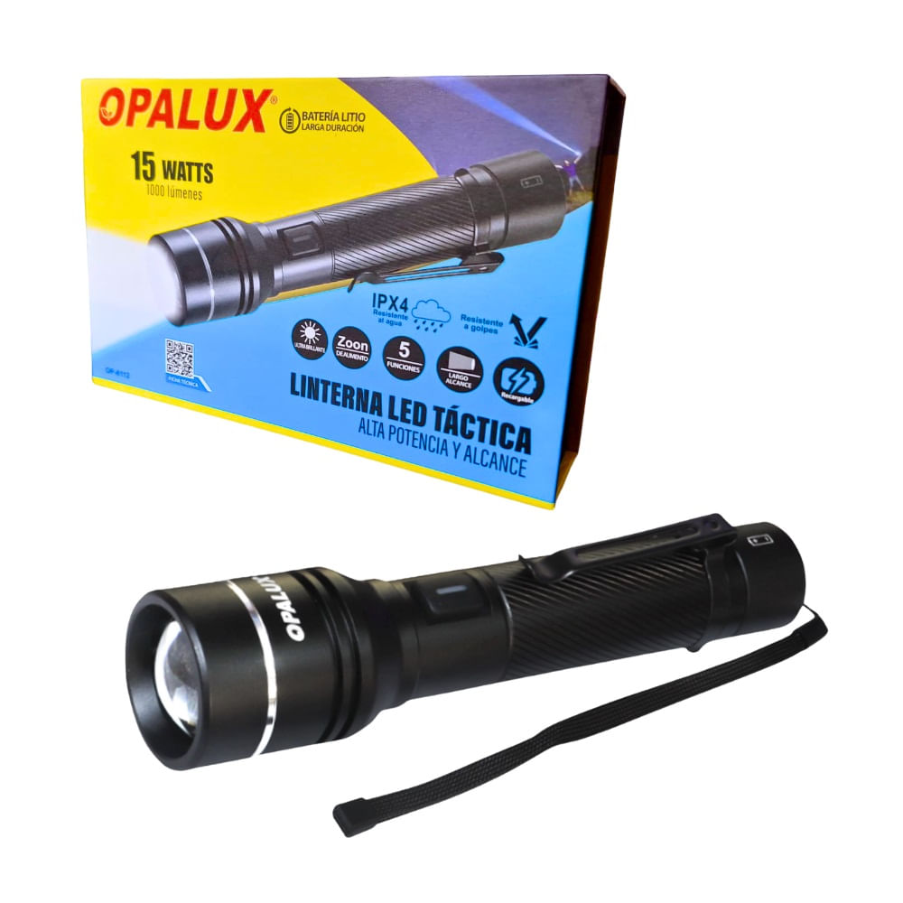 Linterna Tactica De Mano 15W 1000lm IPX4 5 Funciones Opalux OP-8112 Linterna Tactica De Mano 15W 1000lm IPX4 5 Funciones Opalux OP-8112