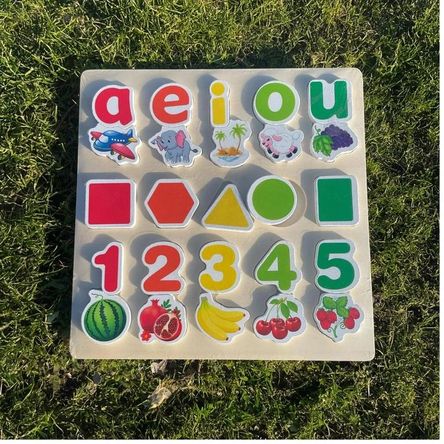 Rompecabezas Puzzle Encaje Madera Letras Vocales Frutas