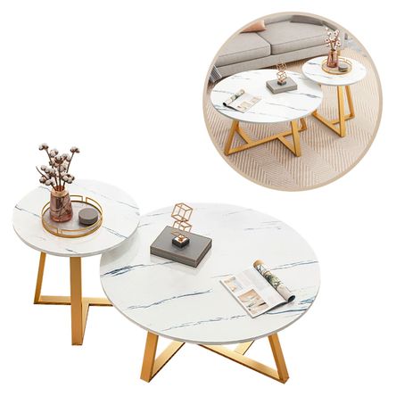 Mesa de Centro Moderna de Metal y Madera 2 Piezas MESA-CENTRO-DOBLE-460