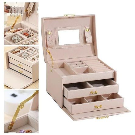 Organizador d Joyas de Cuero Multifuncional de 3 Niveles con Cerradura