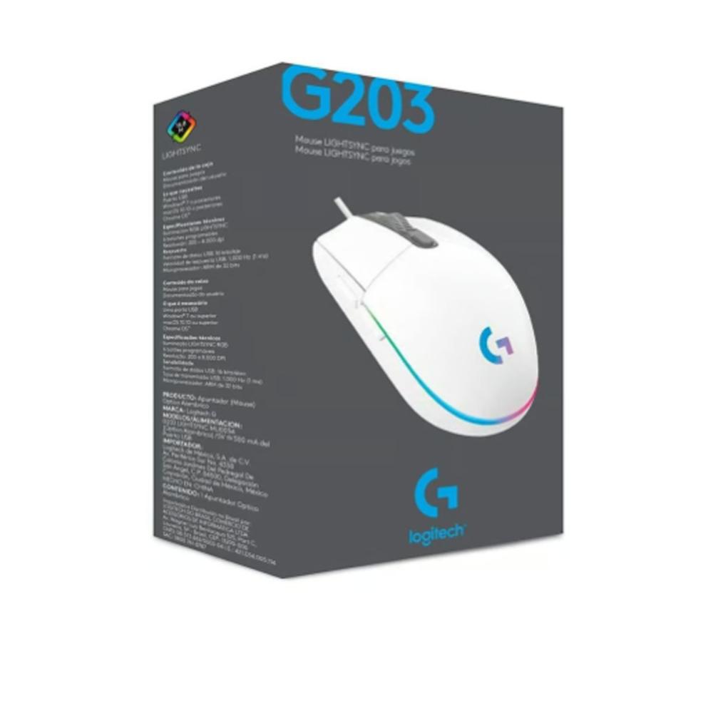 MOUSE LOGITECH G203 LIGHTSYNC OPTICAL 8000 DPI RGB BLANCO