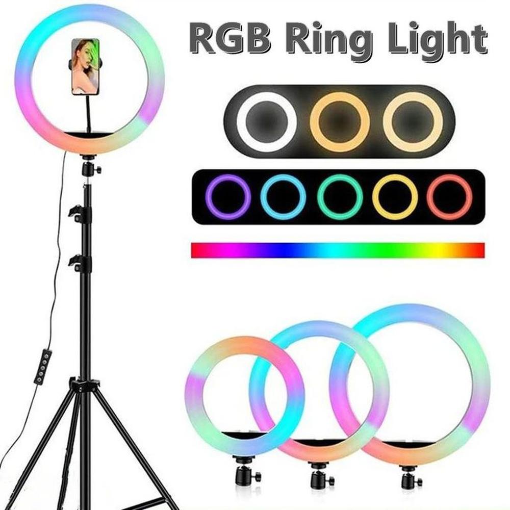 Aro luz led 30 cm rgb colores con trípode 2.10 metros kit