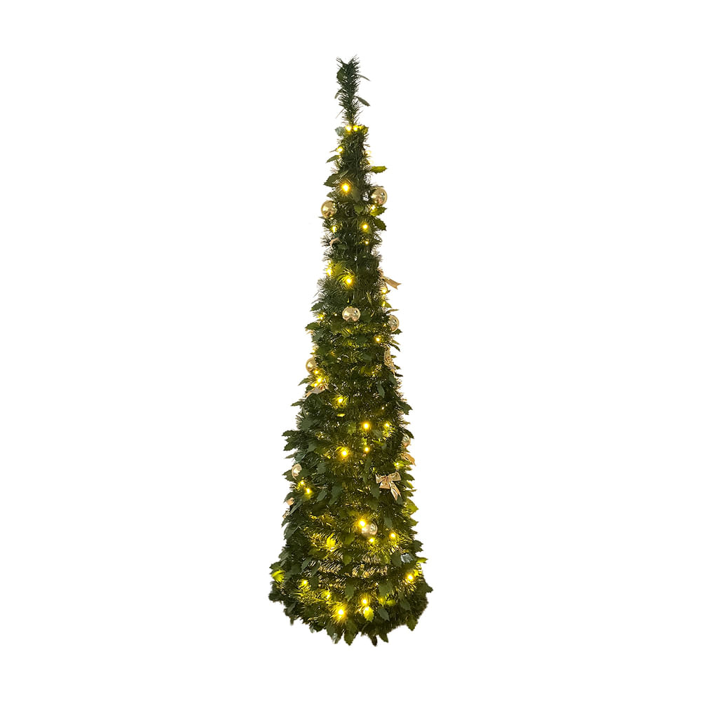 Árbol de Navidad Plegable con Deco Dorado 180cm Orange