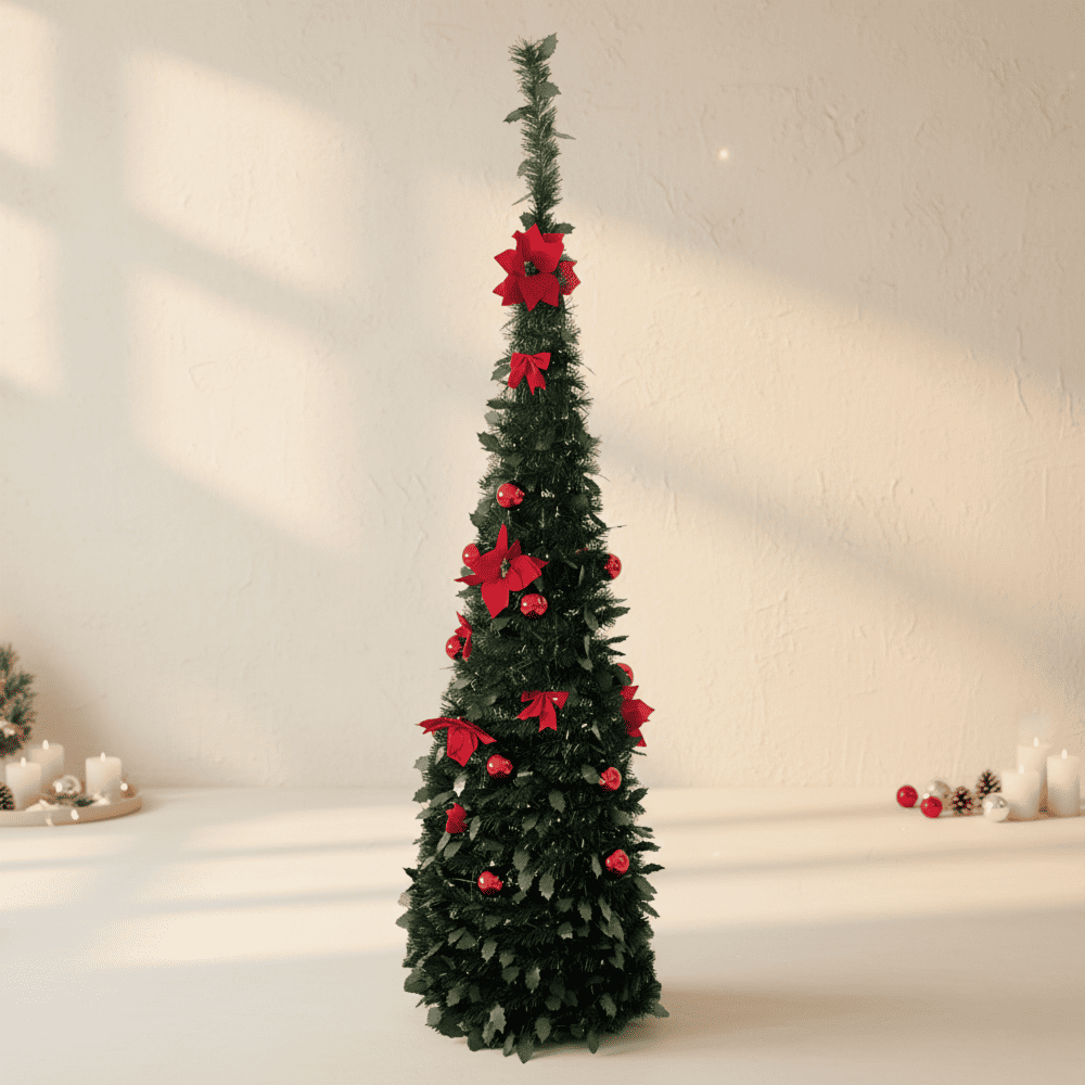Árbol de Navidad Plegable con Deco Rojo 180cm Orange