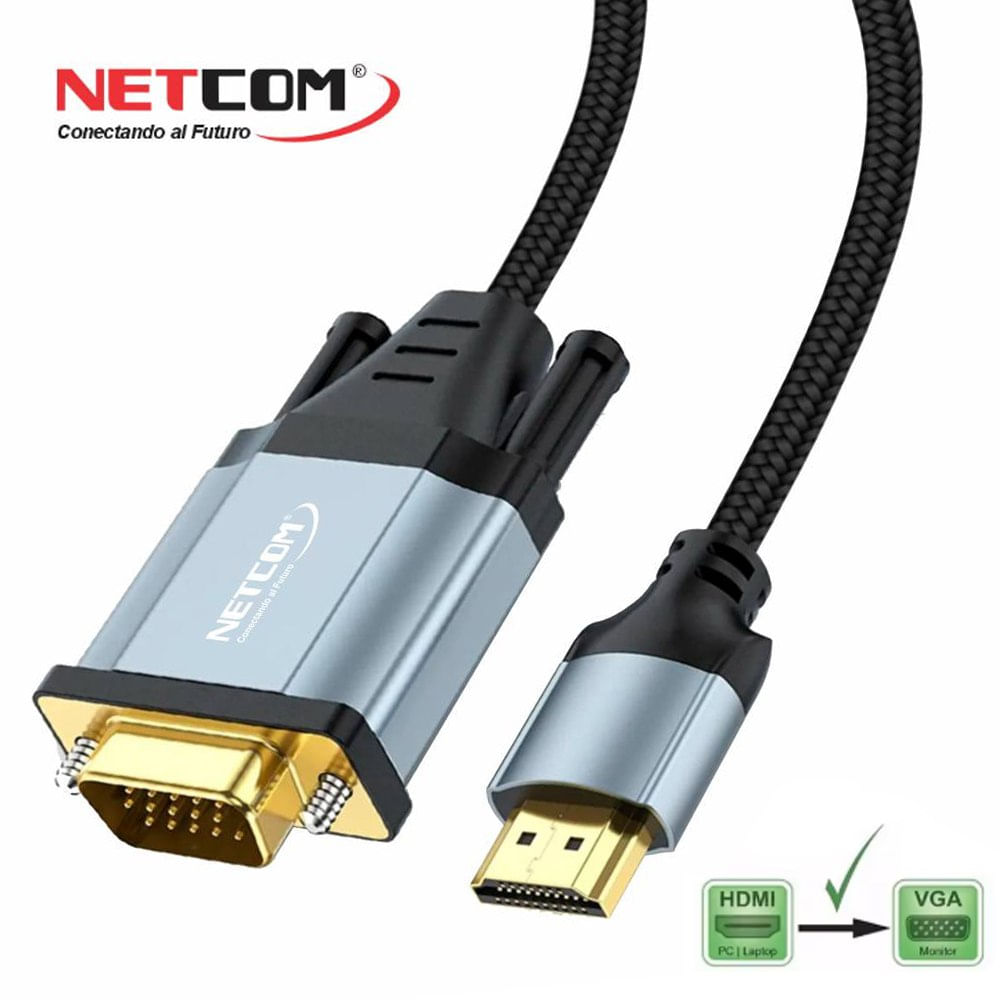 Cable Hdmi a Vga NETCOM 1080P FULL HD Premium 1.8 Metros