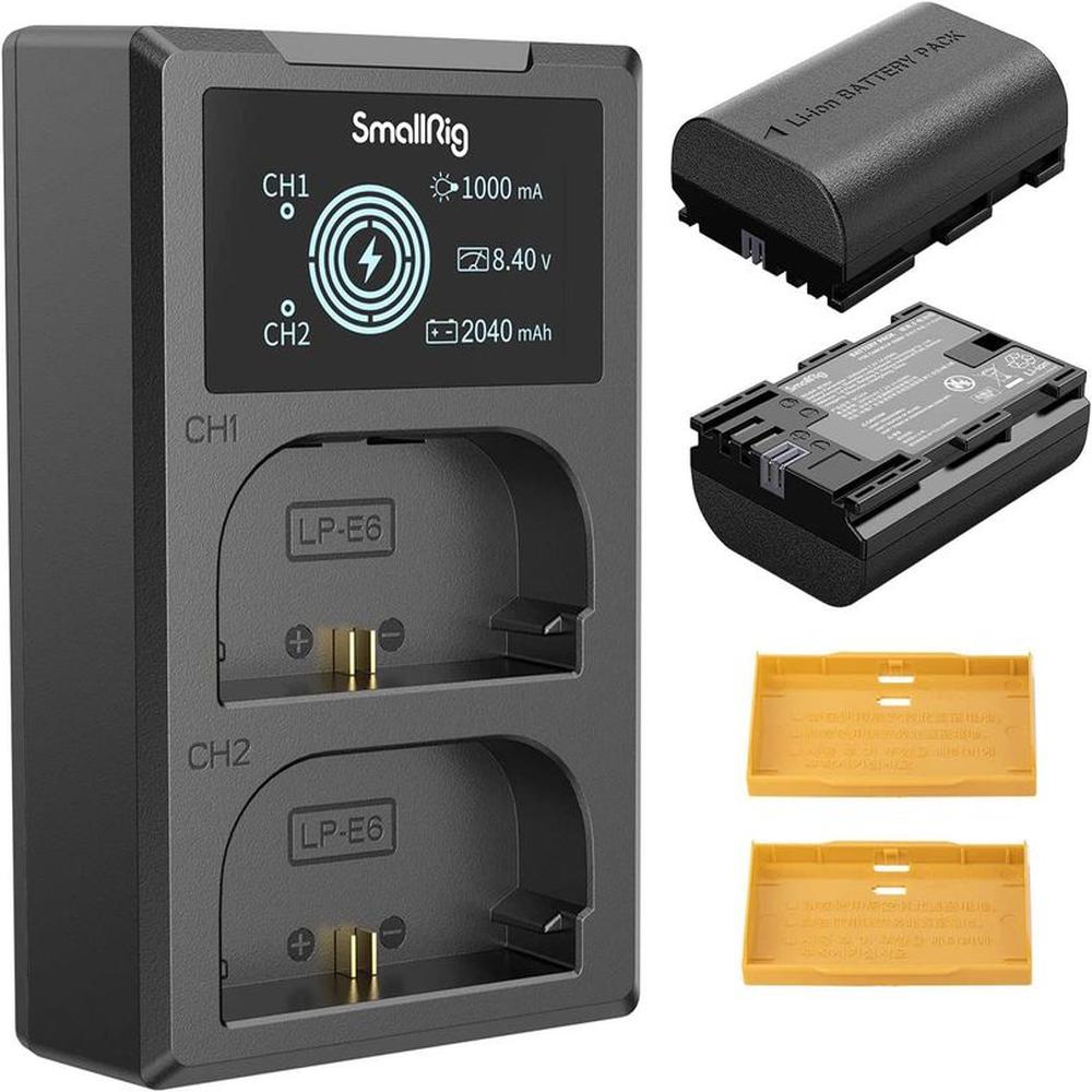 Baterías SmallRig LP-E6NH y Cargador Dual para Cámaras Monitores y Luces LED
