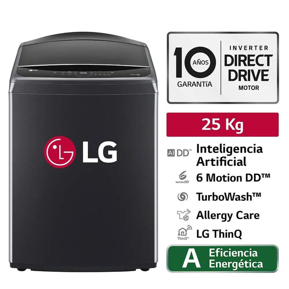 Lavadora 25Kg AI DD Carga Superior Negro Plateado LG WT25PBVS6