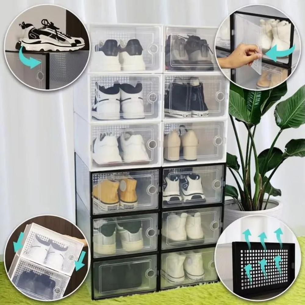 Set De 12 Organizadores De Zapatos Con Ventilación - Blanco y Negro