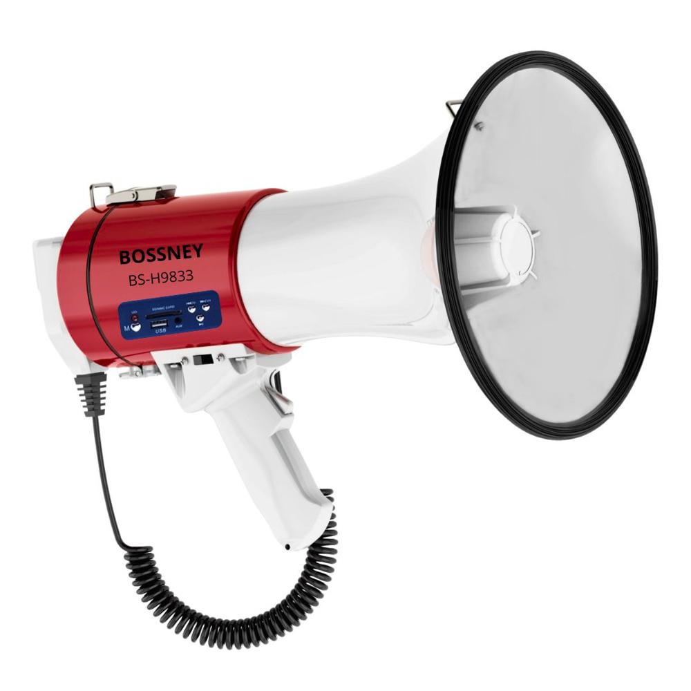 Megáfono Bossney 80W Recargable con Micrófono Grabación 300s y Sirena BS-H9833