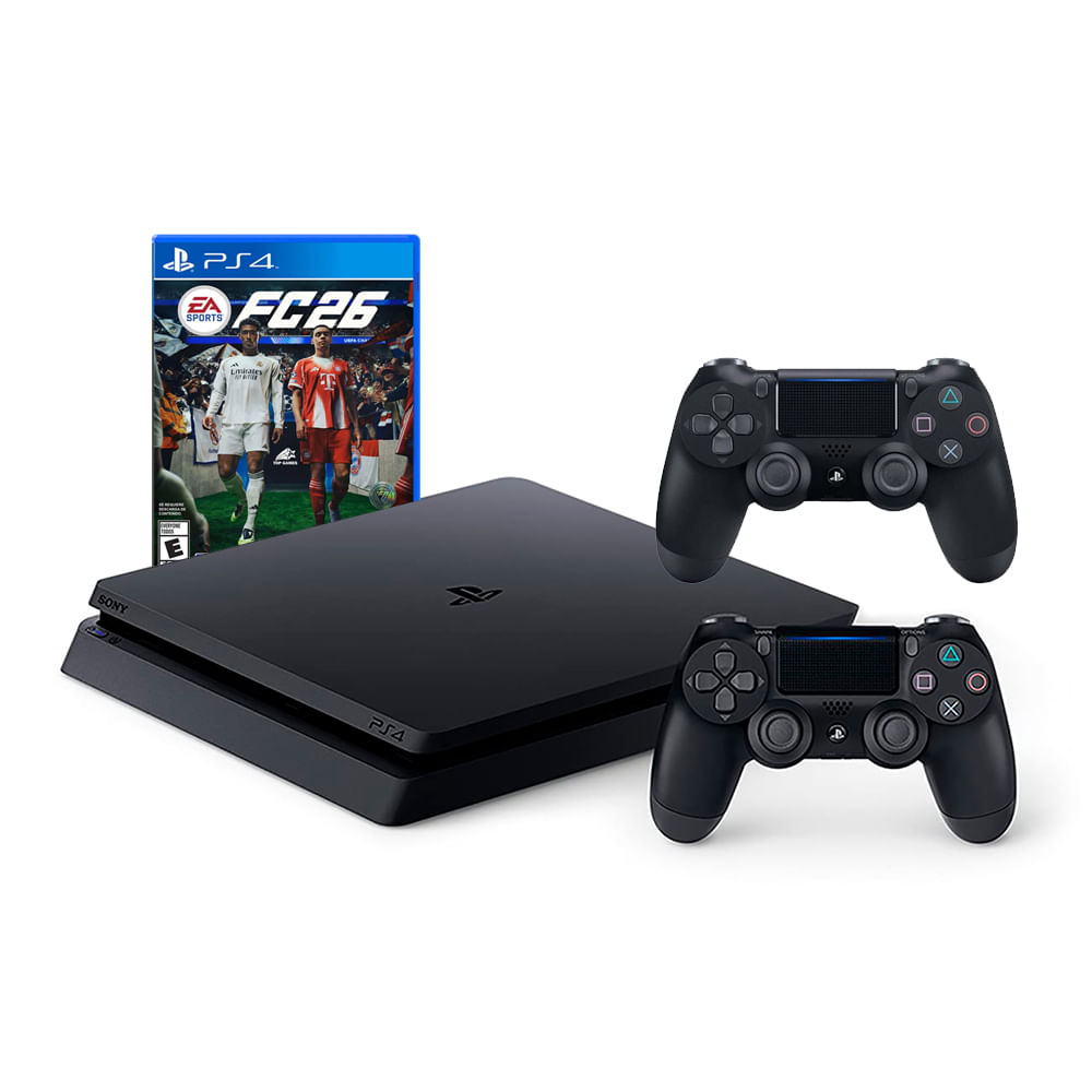 Consola PS4 Slim 1TB Negro con 2 Mandos y FC26 Reacondicionada
