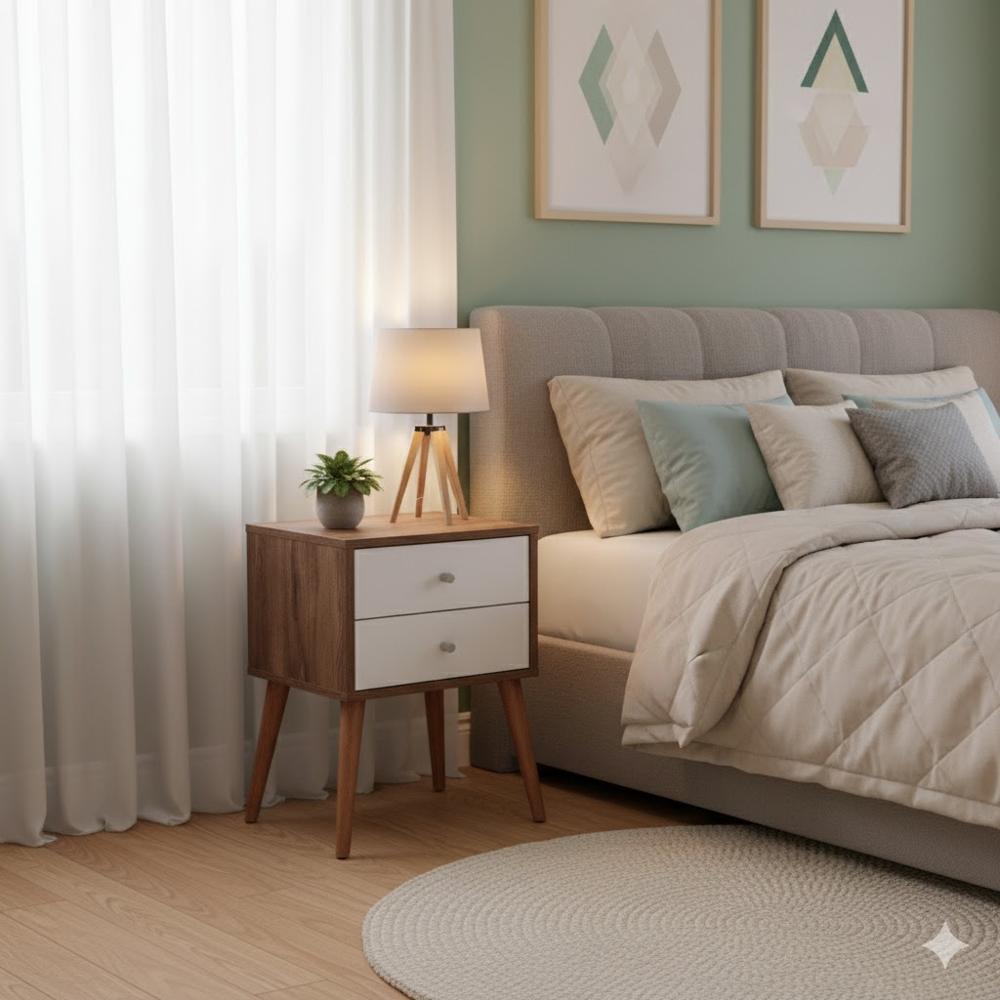 Velador mesa de noche auxiliar Bellota con Blanco