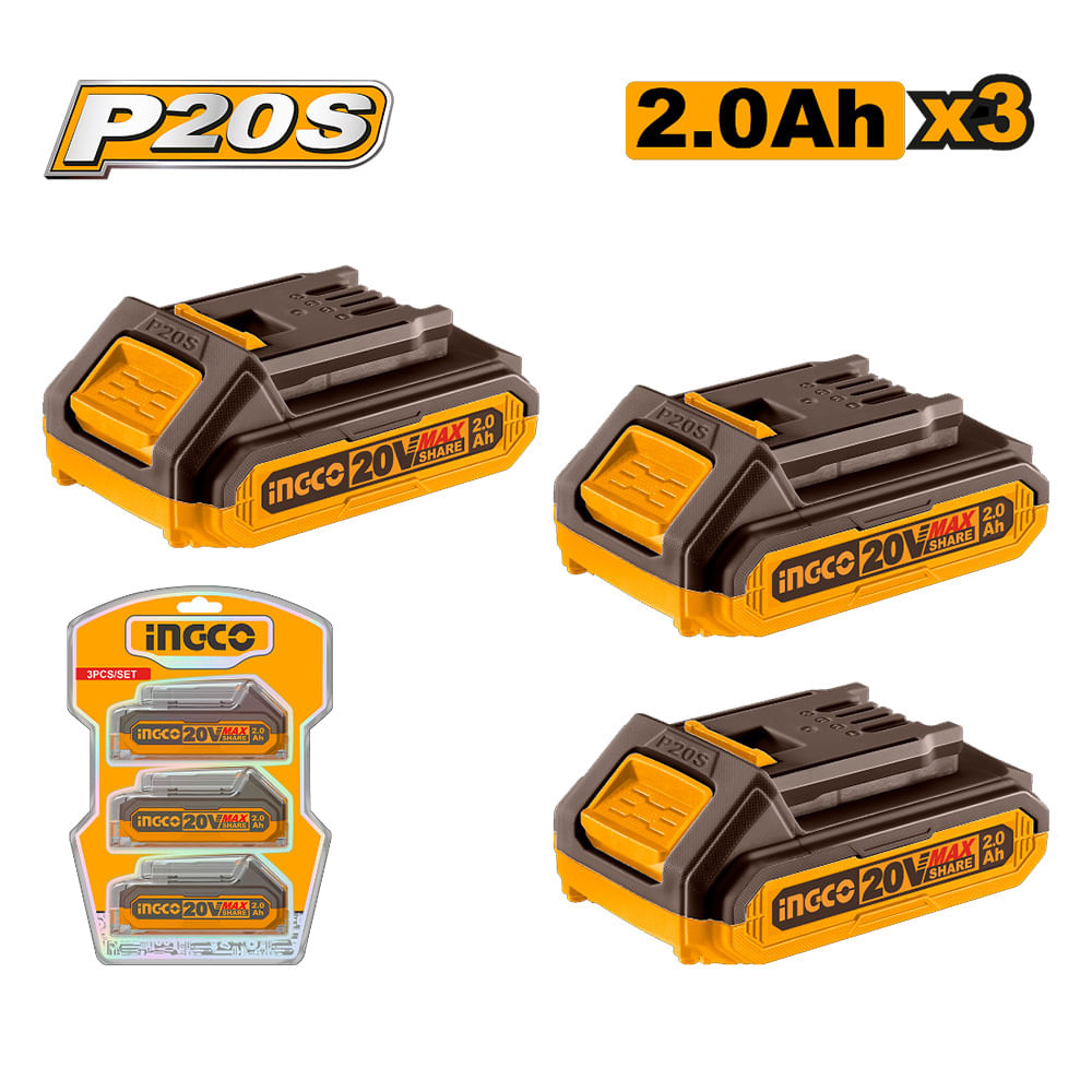 KIT 3 BATERÍAS INGCO 20V 2.0AH COSLI240311