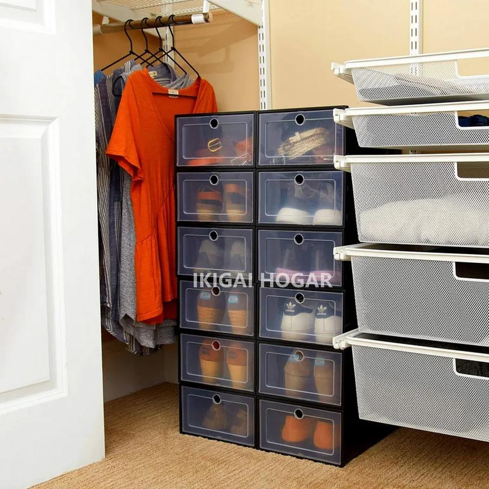 Set x 10 Cajas Organizadoras De Zapatos Con Tapa Frontal - Negro