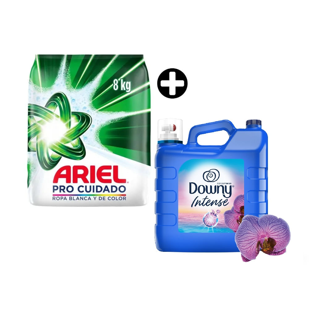 COMBO: Detergente en Polvo Ariel Pro Cuidado 8kg + Suavizante Downy Amanecer 8L