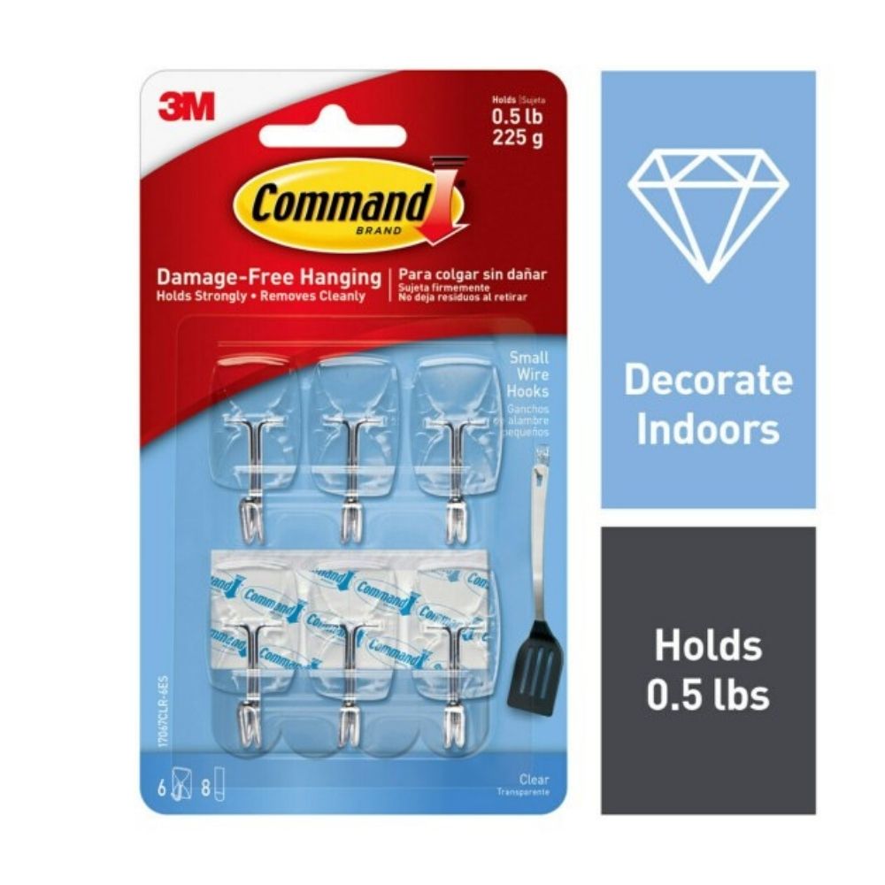 Gancho Command Pequeño con Alambre Transparente 6 Unidades