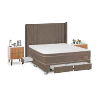 Juego de Dormitorio Forli Sirius 4 Cajones King Marrón + Velador Milan