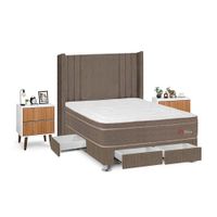 Juego de Dormitorio Forli Sirius 4 Cajones 2 Plazas Marrón + Velador Milan