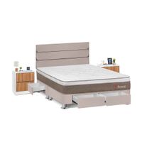 Juego de Dormitorio Forli Boreal 4 Cajones Queen Beige + Velador Roma