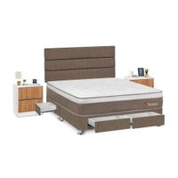 Juego de Dormitorio Forli Boreal 4 Cajones Queen Marrón + Velador Roma