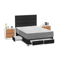 Juego de Dormitorio Forli Pocket 4 Cajones 2 Plazas Gris + Velador Roma