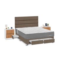 Juego de Dormitorio Forli Pocket 4 Cajones Queen Marrón + Velador Roma