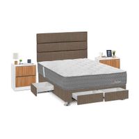 Juego de Dormitorio Forli Pocket 4 Cajones 2 Plazas Marrón + Velador Roma