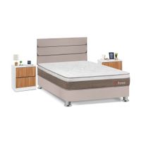 Juego de Dormitorio Forli Boreal 2 Plazas Beige + Velador Roma