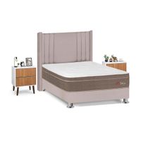 Juego de Dormitorio Forli Sirius 2 Plazas Beige + Velador Milan