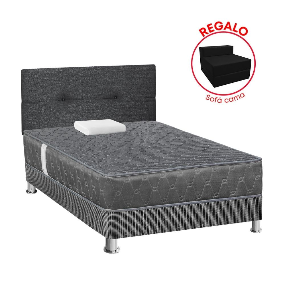 Cama Forli Acqua Gris 1.5 Plazas + Cabecera + Sofá Cama
