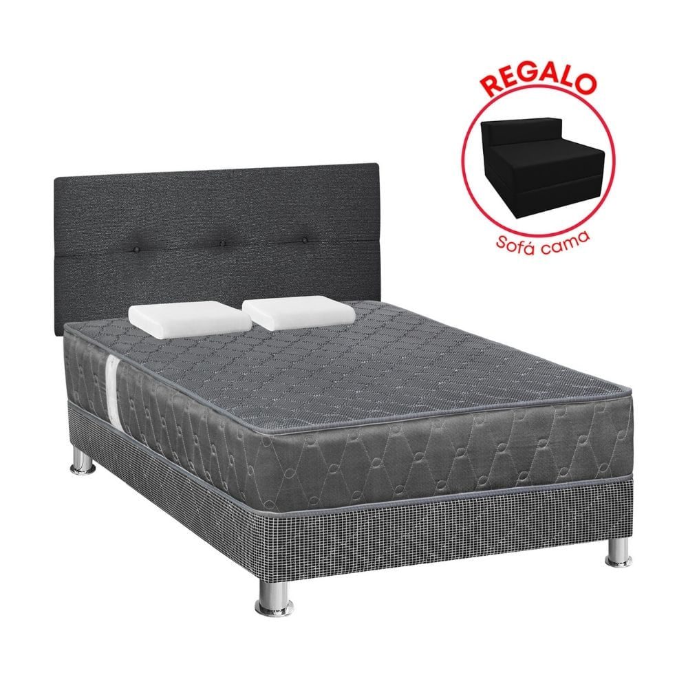 Cama Forli Acqua Gris 2 Plazas + Cabecera + Sofá Cama