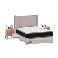 Juego de Dormitorio Forli Golden 4 Cajones Queen Beige + Velador Milan