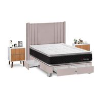 Juego de Dormitorio Forli Golden 4 Cajones 2 Plazas Beige + Velador Milan