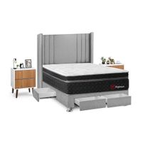 Juego de Dormitorio Forli Platinium 4 Cajones 2 Plazas Plata + Velador Milan