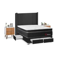 Juego de Dormitorio Forli Platinium 4 Cajones 2 Plazas Gris + Velador Milan