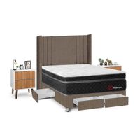 Juego de Dormitorio Forli Platinium 4 Cajones 2 Plazas Marrón + Velador Milan