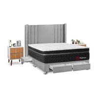 Juego de Dormitorio Forli Platinium 4 Cajones King Plata + Velador Milan
