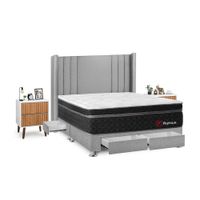 Juego de Dormitorio Forli Platinium 4 Cajones Queen Plata + Velador Milan
