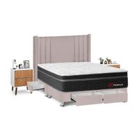 Juego de Dormitorio Forli Platinium 4 Cajones Queen Beige + Velador Milan