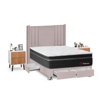Juego de Dormitorio Forli Platinium 4 Cajones 2 Plazas Beige + Velador Milan