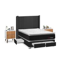 Juego de Dormitorio Forli Golden 4 Cajones 2 Plazas Gris + Velador Milan