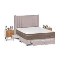 Juego de Dormitorio Forli Sirius 4 Cajones King Beige + Velador Milan