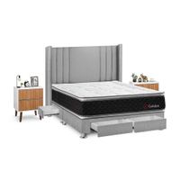 Juego de Dormitorio Forli Golden 4 Cajones Queen Plata + Velador Milan